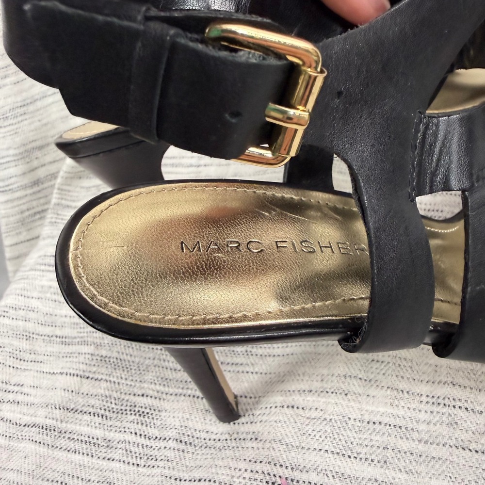 Marc Fisher Black Leather Vachella Sandal Size 8 Strappy Stiletto Ankle Strap - Picture 5 of 10